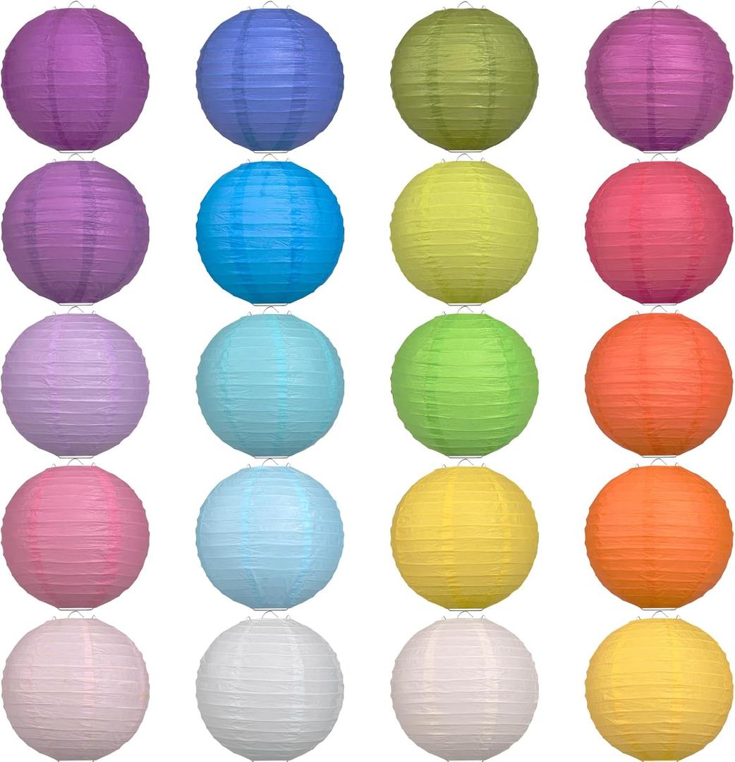 LIHAO 20PCS Decorative Paper Lanterns, 8" Chinese Hanging Paper Lanterns Ball Lanterns Lamps for Home Decor, Parties and Weddings
