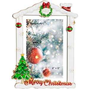 2025 Christmas Metal Picture Frame | 4x6 / 5x7 Holiday Premium Frame with Snowflake & Festive Designs | Elegant Home Dcor & Christmas Gift Choice (white-gold house)