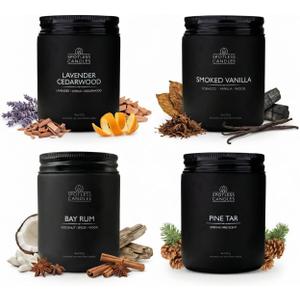 Scented Candles for Men - Soy Candles in Gift Box & Protective Shipper - Men Candle Set x 4 - Cedarwood & Lavender/Bay Rum/Pine Tar/Smoke & Vanilla - Spotless Leopard, 8oz