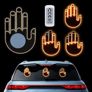 Hand Gesture Light for Car - 3 in 1 LED Finger Light with Remote Control | Back Window Sign for Drivers, Fun Car Accessories & Road Rage Gadgets (Yellow)