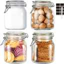 32oz Glass Food Storage Jars with Airtight Clamp Lids,Set of 4 Airtight Glass Canister Square- Clear Storage Container for Kitchen Container Storing Sugar, Flour, Cereal,Coffee,Spice
