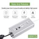 LED Driver 100 Watts Waterproof IP67 Power Supply Transformer Adapter 85V-265V AC to 12V DC Low Voltage Output with 3-Prong Plug 3.3 Feet Cable for LED Light, Computer Project, Outdoor Light