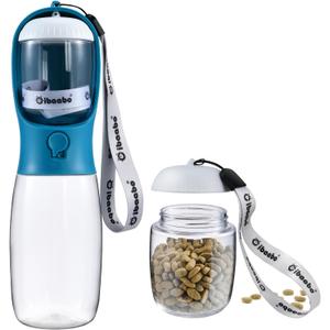 Dog Water Bottle with Food Container, Travel Puppy Water Bowl, Portable Pet Dispenser, Dog Stuff Accessories Items, Puppy Essentials Necessities for Yorkie Chihuahua Cat Walking and Hiking (19oz, #02 Indigo)