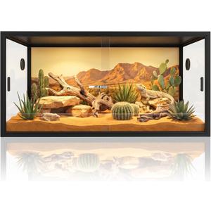 120 Gallon Reptile Enclosure 48" x 24" x 24", Front Opening Reptile Enclosure with Tempered Glass Doors, Safety Lock & Screen Top Ventilation, for Bearded Dragon, Ball Python, Snake, Gecko