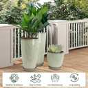 Neoaider 24/21/12 Inch Large Plastic Planter, Lightweight Ceramic-Look Tall Planters with Drain Hole & Saucers, Tall Plastic Planters for Porch, Garden, Patio, Balcony(Drip Glaze)