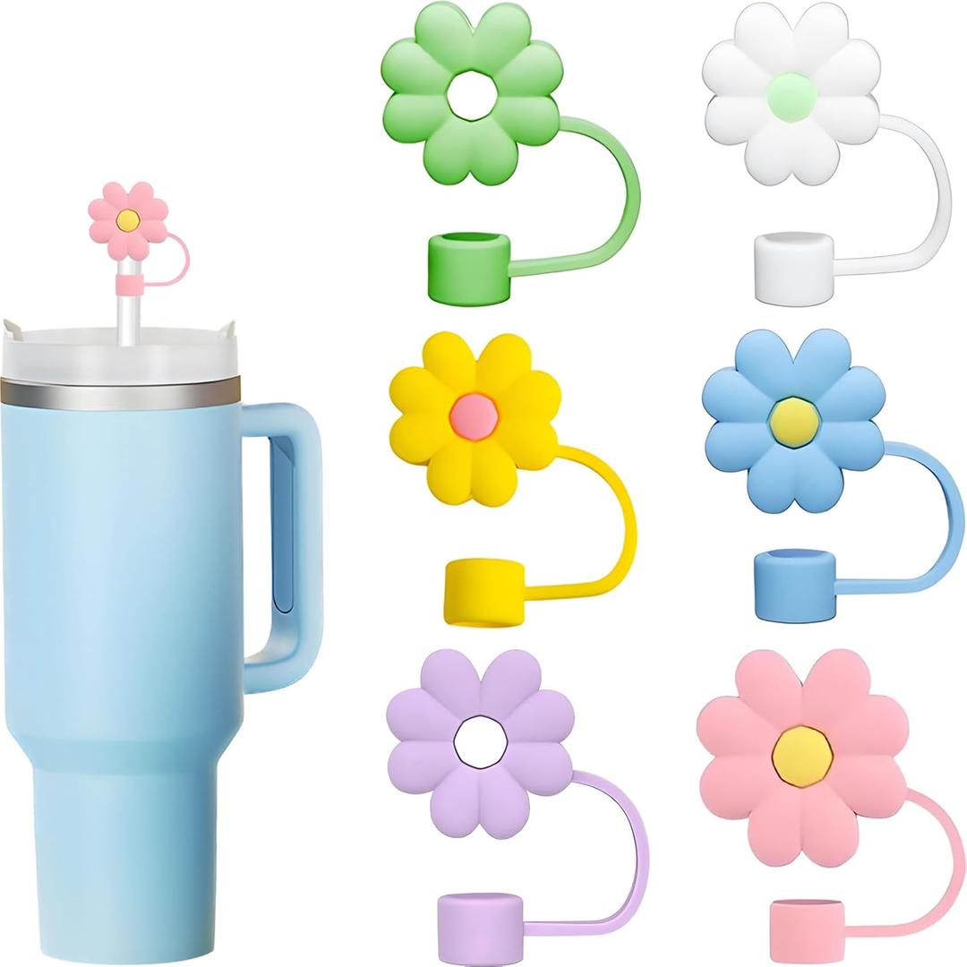 Straw Cover Cap for Stanley Cup, 12pcs 0.4in Diameter Reusable Dust-Proof Straw Topper Compatible with Simple Modern and Tumbler with Lid and Straws (12pcs flower set)