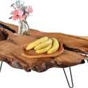 Natural Wood Coffee Table, Natural Wood Edge Contemporary Cocktail Table, Wood Tea Tables for Living Room with Metal Hairpin Legs,Wooden Flower Pot Holder Clear Lacquer Finish