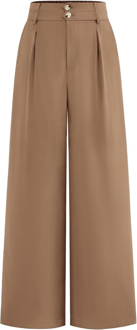 BTFBM Women Wide Leg Dress Pants 2026 High Waisted Button Pleated Business Casual Trousers Office Work Palazzo Pants, Size M