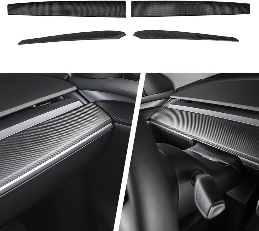 BMZX for Tesla Model Y/3 Dashboard Cover Fit for Model 3 2021-2023 and Model Y 2020-2025 (Not for Refresh Juniper) Carbon Fibber Pattern and Interior Front Door Trim Wrap Accessories Protector Covers (Black)