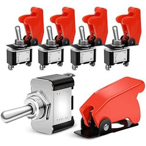 AITRIP 5 Pack Heavy Duty Rocker Toggle Switch 12V 20A SPST ON/Off 2Pin with Red Aircraft Safety Cover for Auto Car Marine Boat