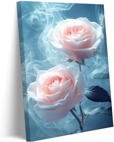Pink Rose Canvas Wall Art Abstract Smoke Rose Picture Wall Decor Modern Flower Poster Print Printing For Living Room Bedroom Bathroom Decoration Ready To Hang