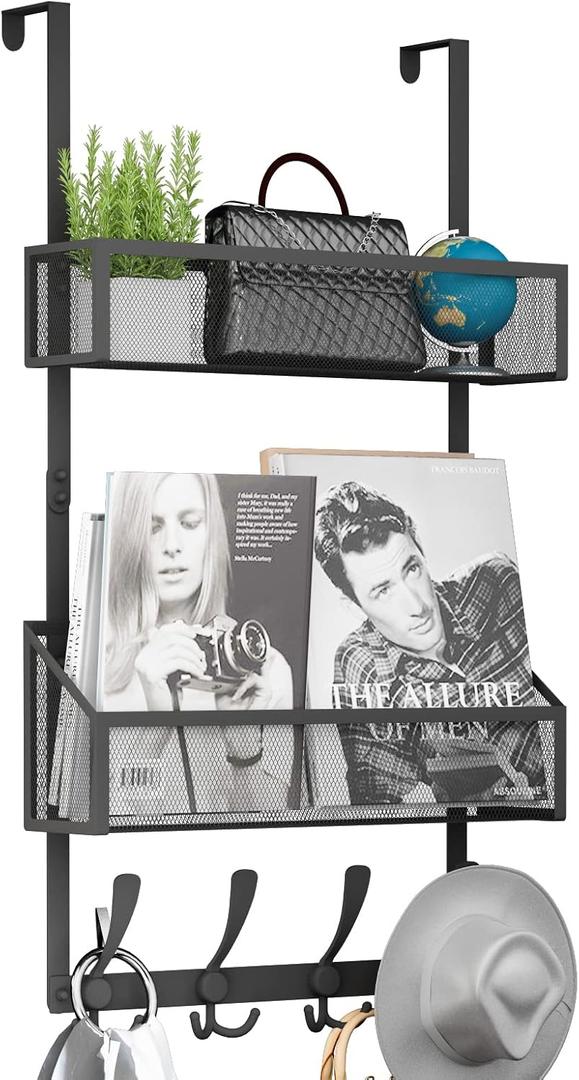 Over The Door Hooks Organizer, Coat Rack Over The Door Storage Hanger Towel Rack, Back of Door Storage Organizer for Bathroom, Bedroom,Kitchen, Office (Black, 3-Tier)