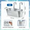 2 Pack Large Galvanized Ice Buckets for Above Ground Pools, 15.7" x 6.7" x 4.7" Siver Metal Ice Tub Drink Cooler with Hanging Hooks for Poolside Beach Camping Cooling Supplies