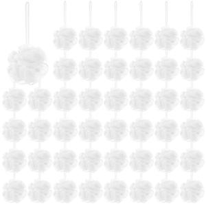 50 Pcs Loofah Sponge Bulk Mini Shower Sponge 3 Inch Loofahs Shower Pouf Mesh Shower Ball for Women Kids Men Exfoliating Bath Scrubber Travel Size Shower Gift(White)