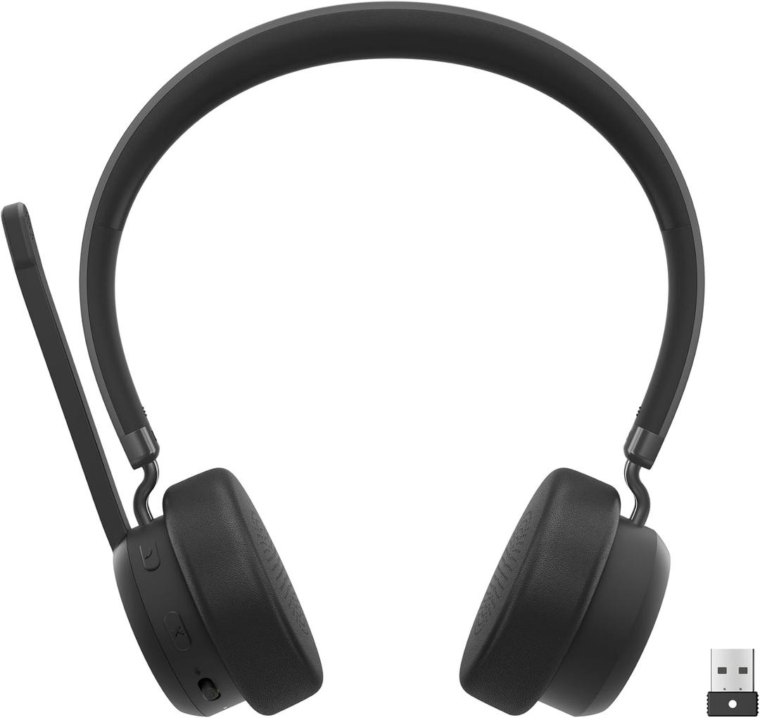 Lenovo Wireless VoIP Headset Teams Certified, Noise-Canceling Mic, Bluetooth 5.3 Multipoint, USB-A Receiver, 31-Hour Talk & 60-Hour Playback, Lightweight Over-Ear Design, Replaceable Earcups, Missing Detail