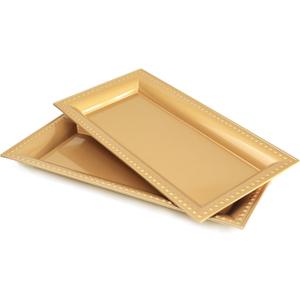 2 Pack Gold Bathroom Vanity Tray for Countertop with Beads, Small Plastic Toilet Tank Tray Versatile Storage Organization Tray for Makeup, Perfume, Desk, Kitchen, Candles, 14"x7"x1", 36G