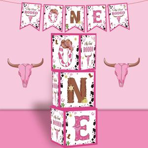 Gameza My First Rodeo Decorations Girl, Cowgirl Banner and Balloon Boxes with One Letters, Western Baby Girl 1st Birthday Decoration