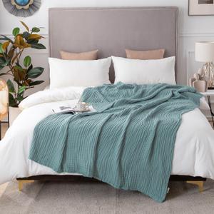 EMME Cotton Blanket Queen Size for Bed Soft Large Muslin Bed Blankets 90"x90" Lightweight Breathable Blanket All Season Gauze, Teal