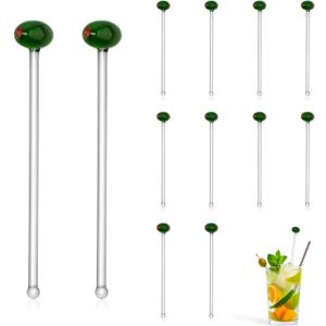 Qinyoung 12 Pcs Glass Martini Drink Stirrers 7 Inch Olive Swizzle Sticks for Cocktails Coffee Reusable Olive Beverage Stir Sticks for Birthday Party Coffee Bar Kitchen Bar Weddings