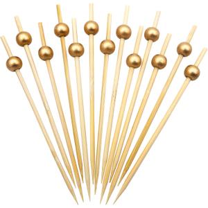 BLUE TOP Gold Pearl Cocktail Picks 4.7 Inch 200 PCS for Food Appetizer/Fruit/Cakes/Cheese/Burgers,Decorative long toothpicks for Parties,Bar,Event,Hotel,July 4th