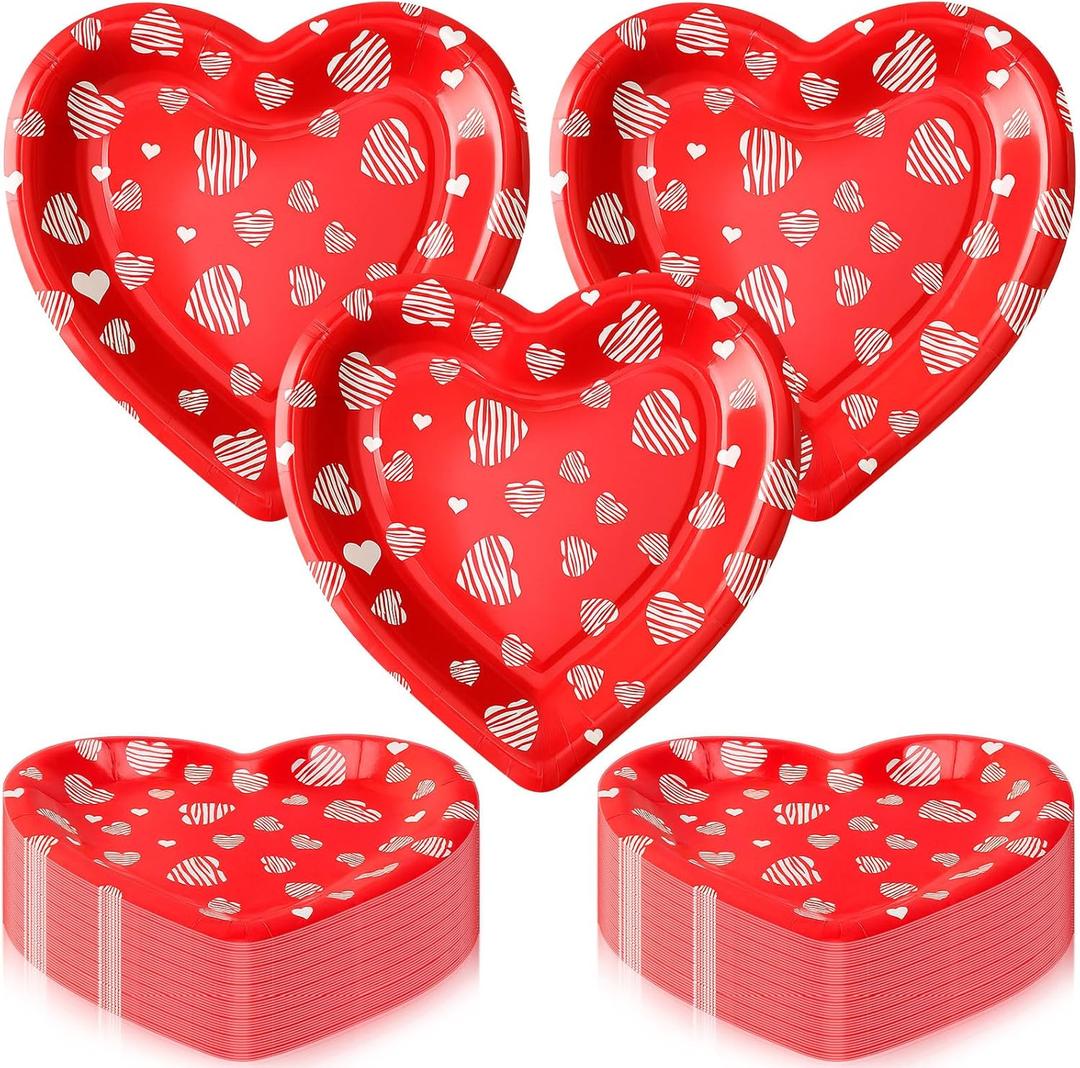 Domensi 50 Pcs Mother's Day Paper Plates Red Love Heart Disposable Paper Plates 7 inch Love Party Tableware for Summer Valentine Best Mom Anniversary Birthday Wedding Bridal Table Picnic Supplies