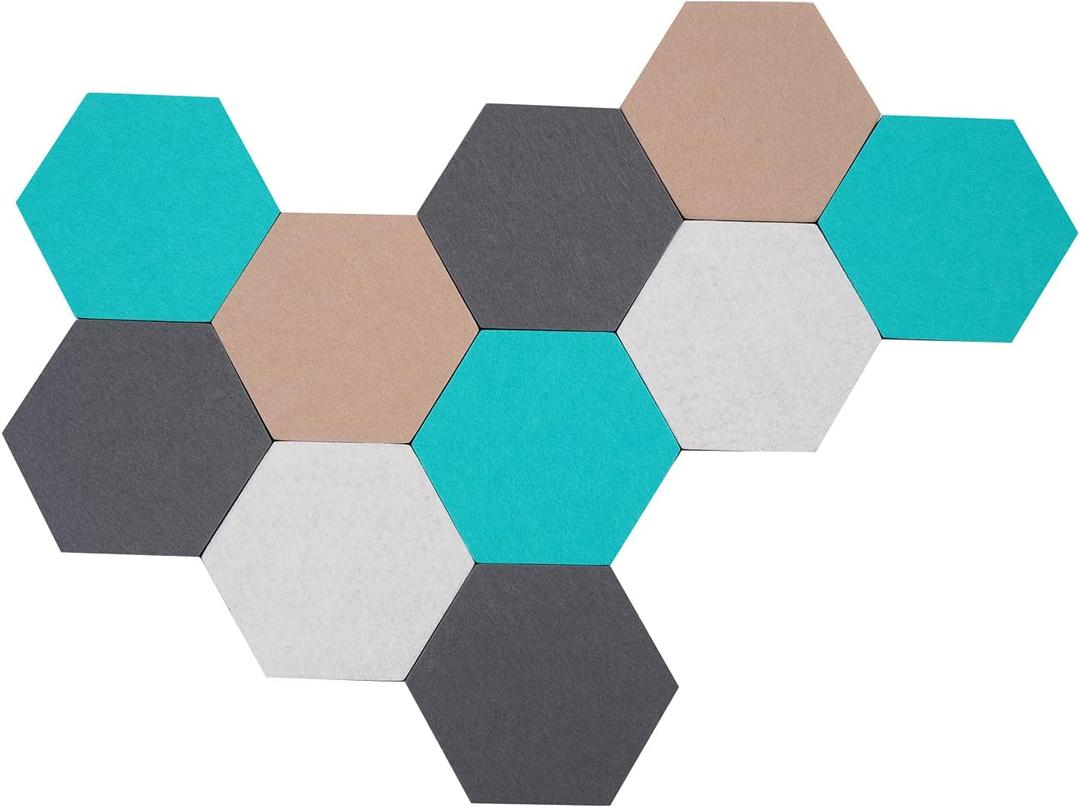 10Pcs Self Adhesive Felt Board Tiles Hexagon Bulletin Board for Walls, Felt Cork Pin Board for Pictures Photos Memos with Push Pins (Color D)