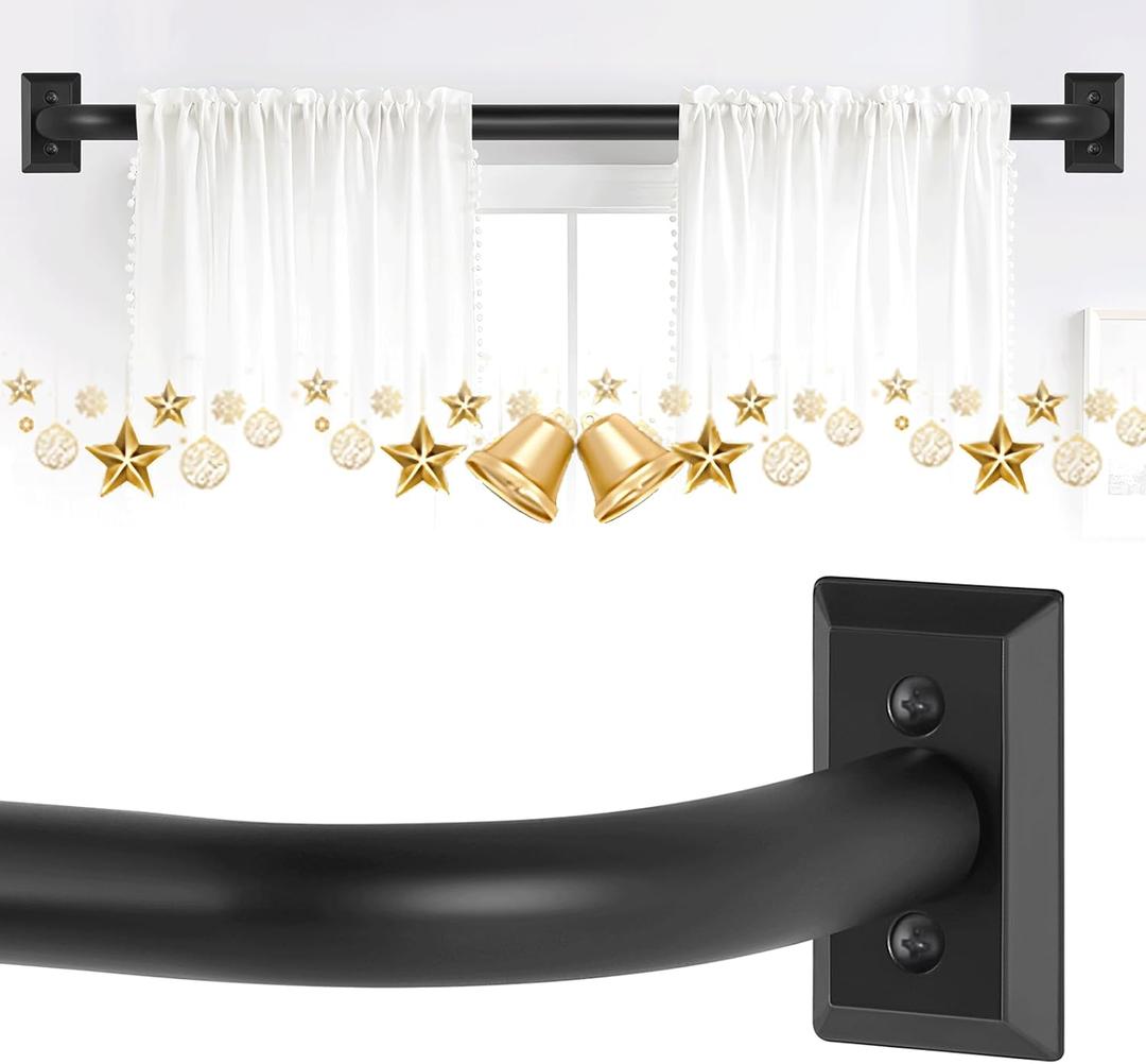 TVWOO Black Wrap Around Curtain Rods 48 to 90 Inch:Blackout Adjustable Window Curtain Rod,Room Darkening Heavy Duty Curved French Metal Single Drapery Rods for Bedroom Kitchen Easy Install,Matte Black