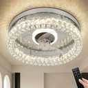 CLAIRDAI Crystal Ceiling Fans with Lights Flush Mount Ceiling Fan with Remotel Control Dimmable Fandelier Modern LED Low Profile Ceiling Fan Light (Chrome)
