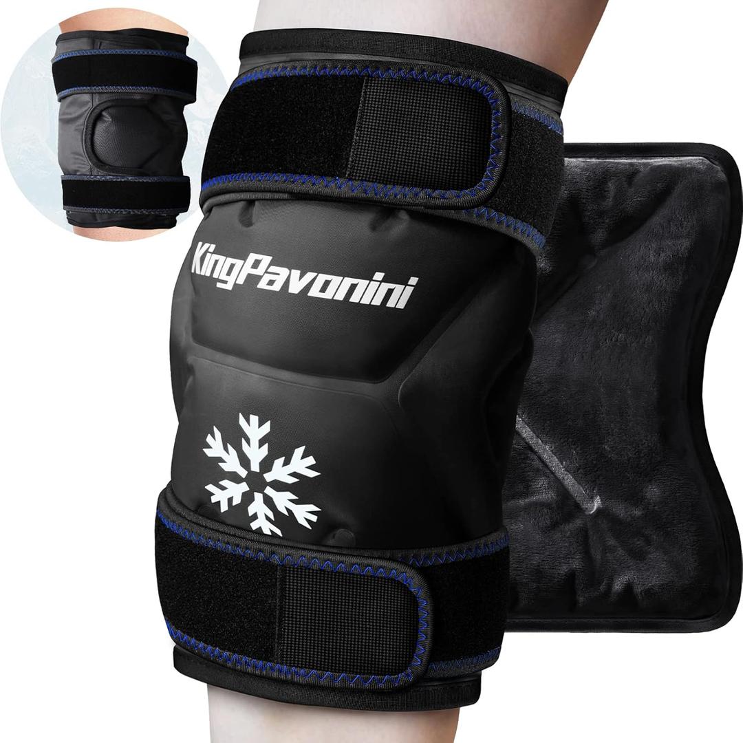 KingPavonini XXL Knee Ice Pack Wrap Around Entire Knee After Surgery, Large Reusable Gel Ice Pack for Injuries, Pain Relief, Swelling, Sports Injuries, 1 Pack (Black)