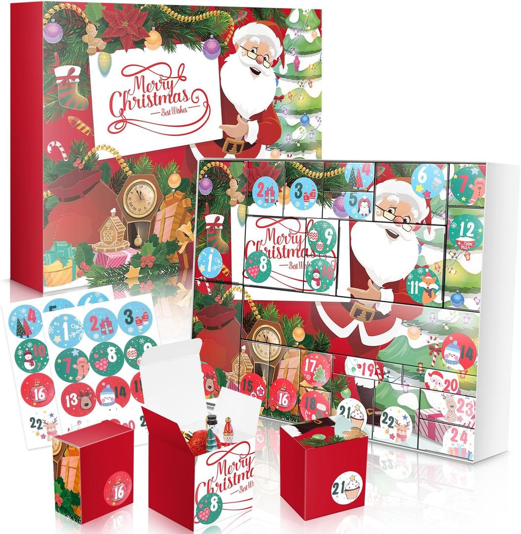 DIY Christmas Advent Calendar to Fill Empty Gift Box Set 2025-24 Days of Surprise Boxes for Kids, Family & Friends - Red