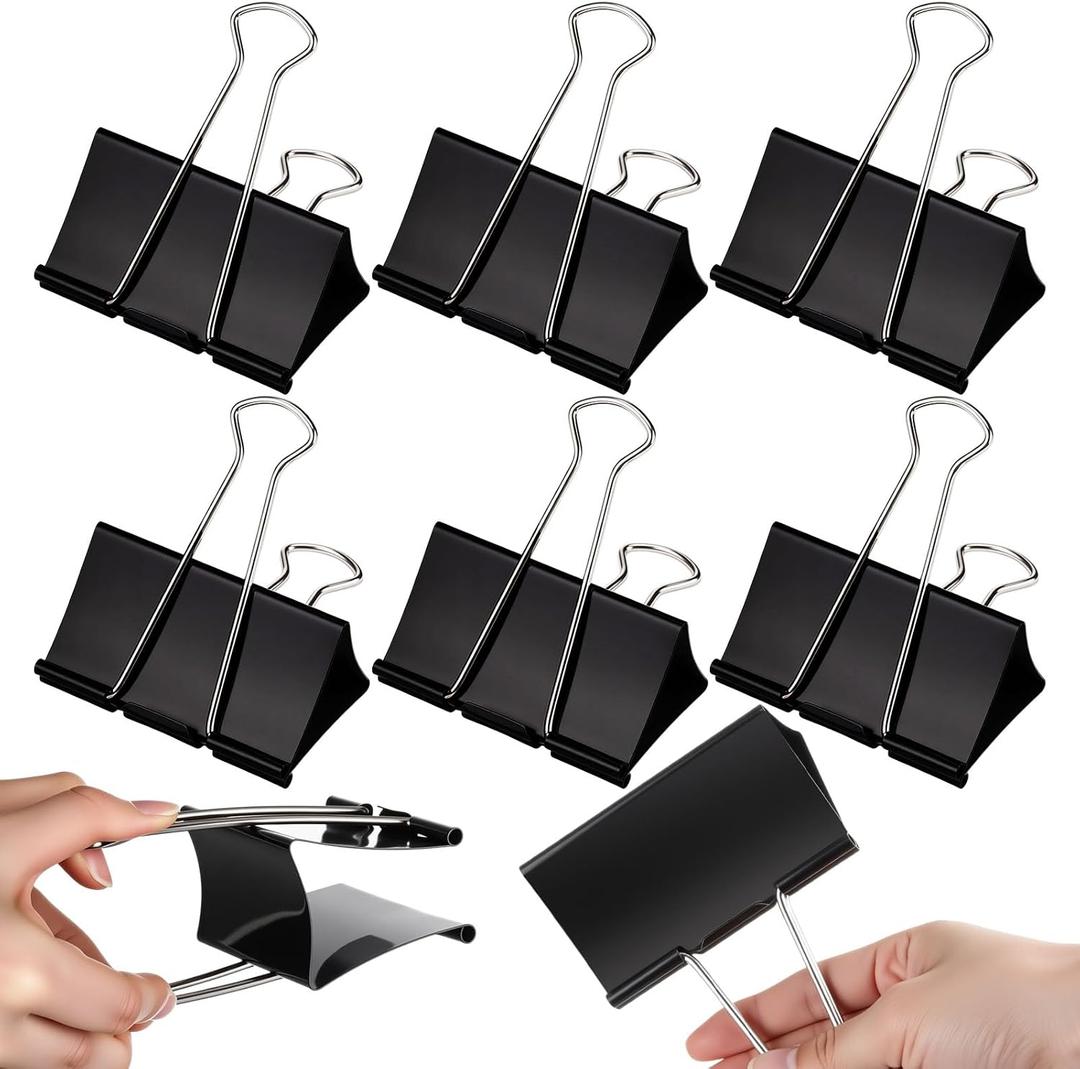 6 Pcs 3.54 Inches Oversize Binder Clips, Extra Large Heavy Duty Binder Clips for Office & Home Use, Stainless Steel Foldback Clip, Black