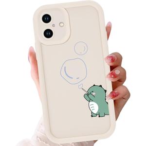 Cute Dinosaur Phone Case for iPhone 17 6.3",Kawaii Bubble Cartoon Cases Funny Design Pattern Cover for Girls Kids Boys,Beige Soft Shockproof Lens Protection Funda for iPhone 17 6.3"