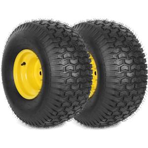 (2-Pack) 20x8.00-8 Rear Tire and Wheel Assemblies - 4 Ply Tubeless Tire Compatible Replacement for Riding Lawn Mowers - 3/4" Borehole, 3.5" Offset Hub and 3/16" Keyway (20 x 8.00-8" Tubeless (Offset Hub), Yellow)