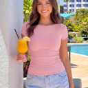 ZESICA Women's Summer Boat Neck Short Sleeve T Shirts 2026 Spring Slim Fit Y2k Going Out Crop Tops Basic Trendy Outfits (Pink, M)