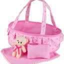 Baby Doll Cradle Bassinet Portable Doll Carrier Carry Bag Doll,Baby Doll Accessories Playset,Soft Pillow Quilt Bear,for 8-9-10-11-12 Inch Smaller Alive Baby Doll,Pretend Play Toy (Heart Pattern)
