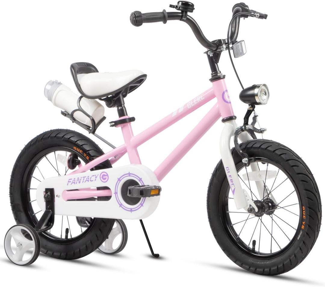 Glerc Fantacy Kids Bike, 12-20 Inch Children Bicycle for 2-13 Years Old Boys Girls, Kids Bicycle with Water Bottle Holder & Headlight & Training Wheels, Multiple Colors (Pink)