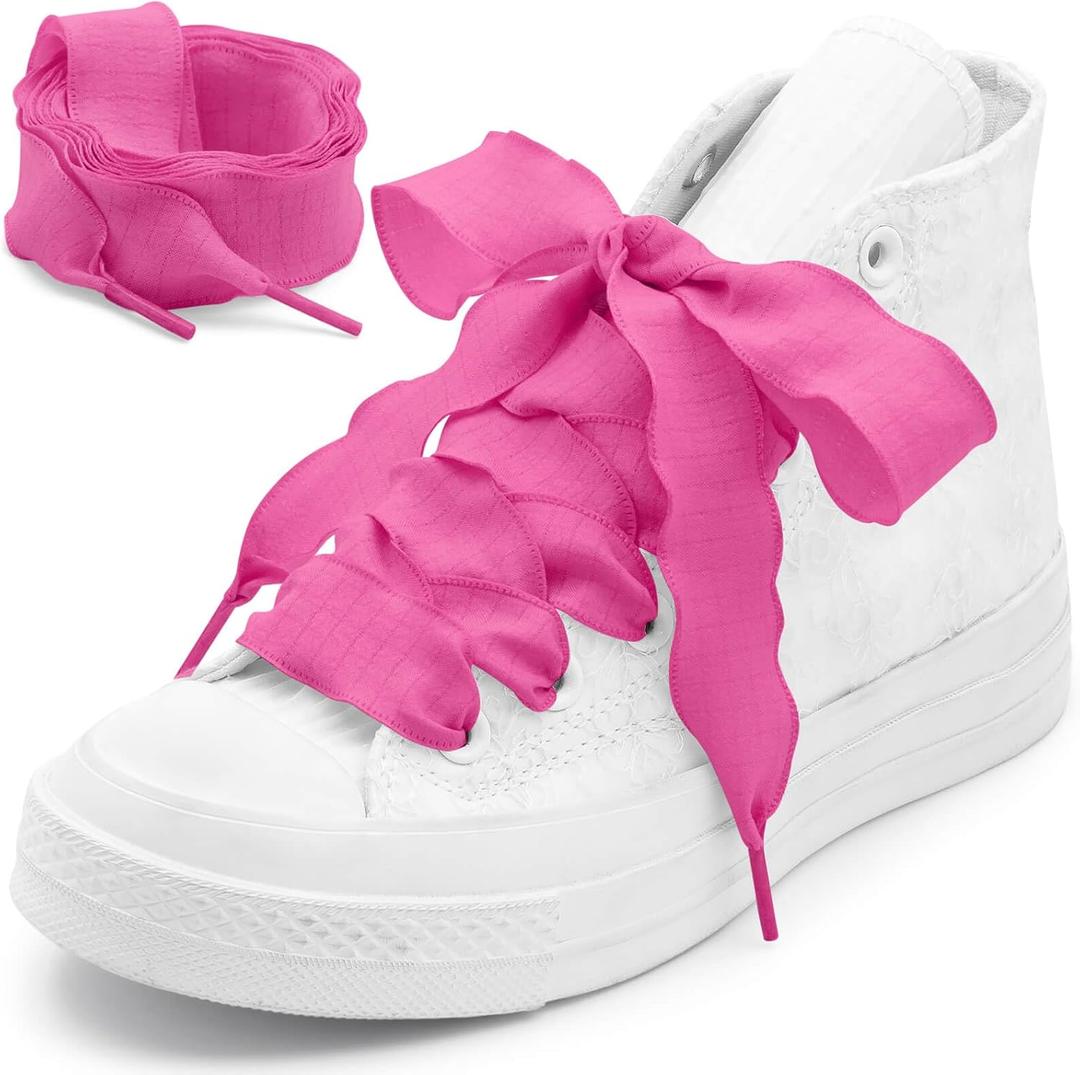 Fishtail Pleated Shoe Laces: 2 Pairs 2.5 CM Wide Flat Ruffle Shoelaces