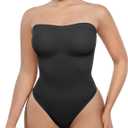 SHAPELLX Women's Shapewear Bodysuits Tummy Control Butt Lifter Body Shaper Strapless Seamless Mid Thigh Jumpsuit Tops (X-Large-XX-Large, A2-black Thong)