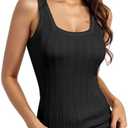 BeryLove Women's Sleeveless Ribbed Tank Tops Striped Knit Square Neck Shirts Summer Casual Basic Tanks, M