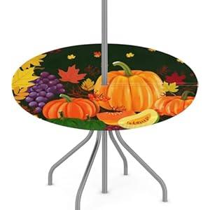 Navy Blue Mandala Outdoor Round Fitted Tablecloth with Umbrella Hole and Zipper, 36"-44" Elastic Patio Table Cloth Oil-Proof Waterproof Patio Table Cover for Picnic Party Camping (Blue Geometric Pattern)