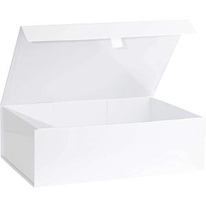 Purple Q Crafts White Hard Gift Box With Magnetic Closure Lid 14" x 9" x 4" Rectangle Favor Boxes With White Glossy Finish (1 Box)