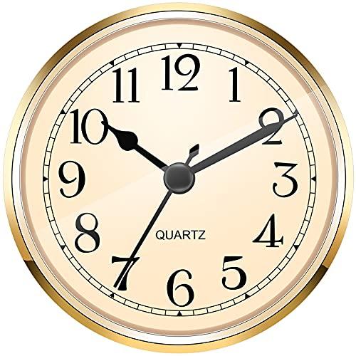 Hicarer 3-1/2 Inch (90 mm) Quartz Clock Fit-up/Insert with Arabic Numeral (Gold)