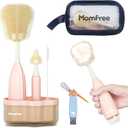 Baby Bottle Brush Set, Push-Press Baby Bottle Cleaner Brush Can Generate Foam - Travel Cleaner Brush for Baby Bottles, Breast Pumps, Nipples, and More(with Storage Bag) (Pink)