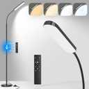 Tigial LED Floor Lamp with Remote Control Foot Switch for Living Room, Stepless Adjustable Colour Temperature Brightness Standing Lamp with Timer, Eye Caring Tall Lamp Reading for Bedroom,office, Gift (Black)