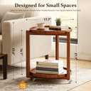 Rolling Side Table with Wheels, Small Solid Wood Round End Table, 17.7 inch