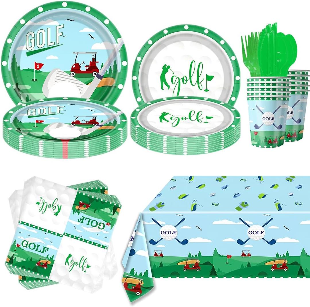 81 Pcs Golf Party Tableware Set Unisex Birthday Decorations for Men and Women Sport Theme Disposable Plates Decorations Supplies