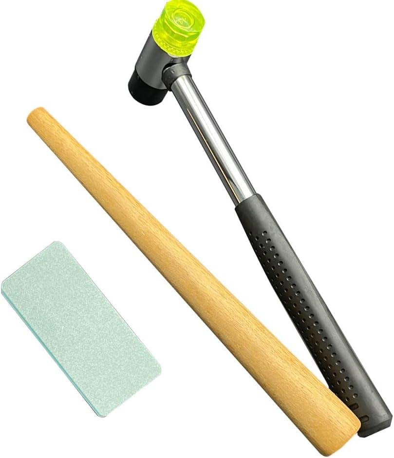3PCS ring Repair Tool, solid wood ring shaping stick, 25mm double-sided adhesive hammer, double-sided jewelry polishing board, can repair deformed rings and remove surface oxide layer.