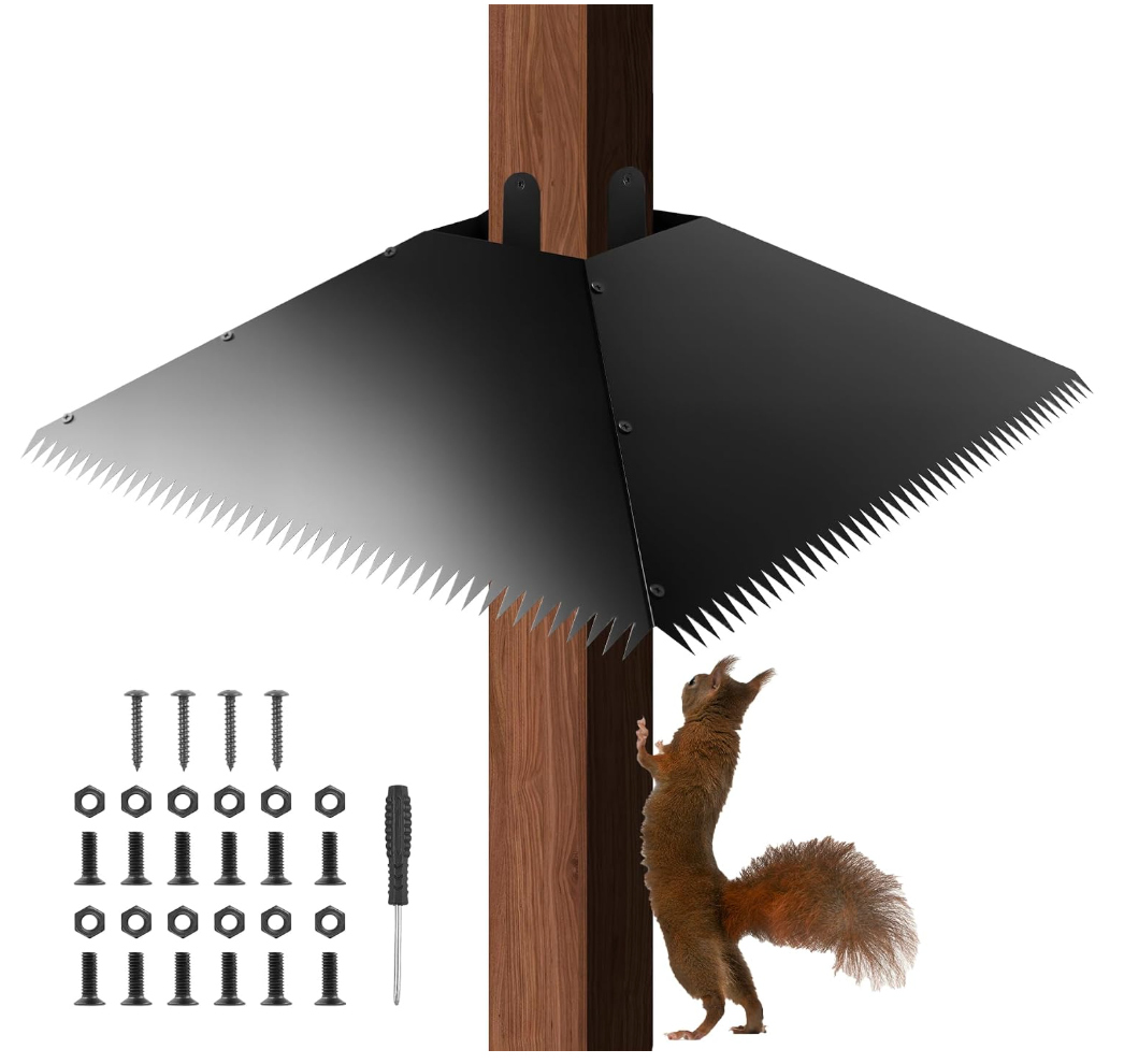 Metal Squirrel Baffle for 4x4 Post, 17 Inch Squirrel Guard for for Bird Feeder Poles, Wooden Pole Mount Squirrel Proof to Keep Squirrels and Raccoons Out of Bird feeders, Black
