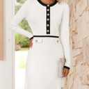 ZESICA Women's Fall Long Sleeve Bodycon Sweater Dress Crewneck Button Knit Color Block Party Mini Dresses (White, M)