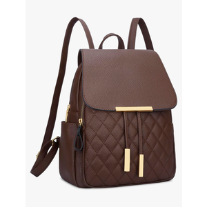 KKXIU Quilted Trendy Leather Backpack Purse for Women and Ladies Shoulder Travel Daypacks Bags (Coffee)